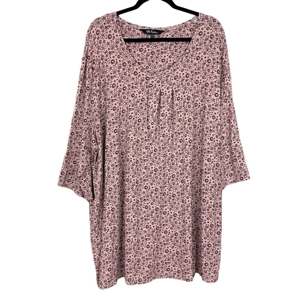 Ulla Popken Tunic Top Shirt Blouse Womens 24/26 Floral Stars Stretch 3/4 Sleeve‎
